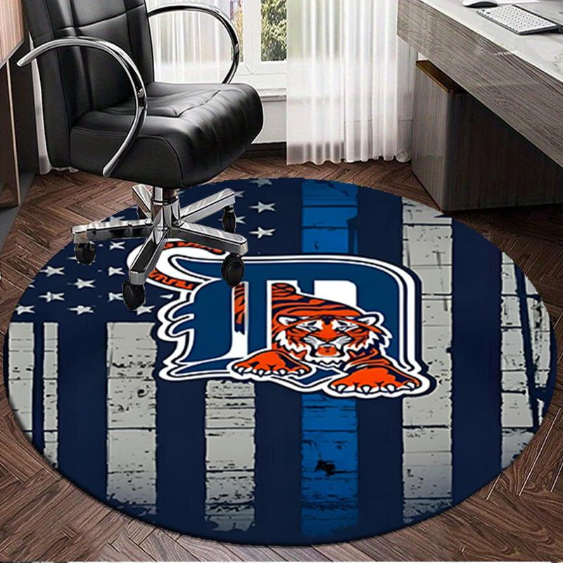 Detroit Tigers Emblem Round Rug for Livingroom,Bedroom, Palyroom, Chair Rug, Area Rug, Circle Carpet, Large Size Fan Christmas Gift