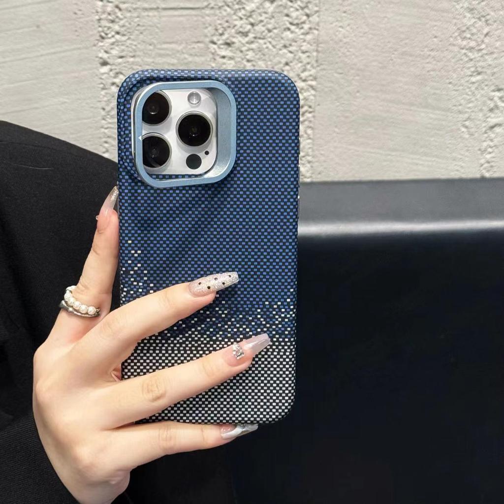 Metal Lens Bracket Carbon Fiber Pattern Mountain Galaxy Suitable for IPhone 15 Magnetic Phone Case Apple 14 PC Case