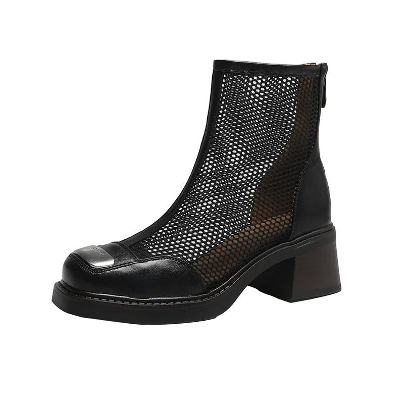 Cool Boots  Mesh Hollow Short Boots Spring/summer 2025 Women's Casual and Fashionable High Heels  Internet Famous Boots