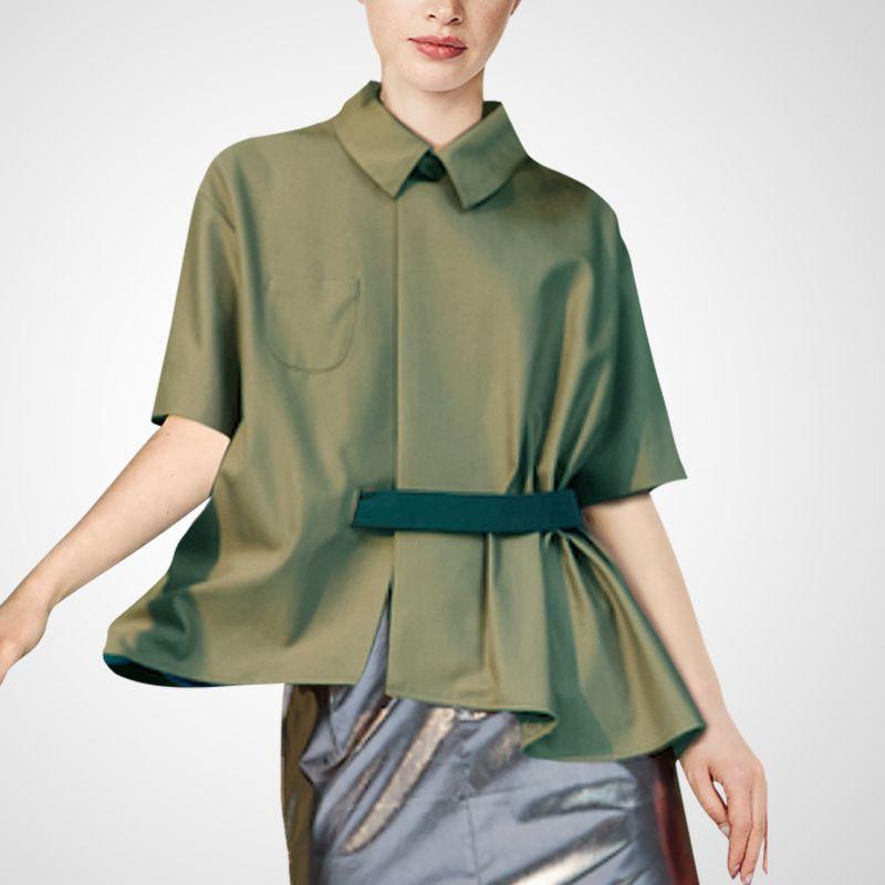 

Retro Temperament Design Chic Fancy Long Sleeve Shirt Green- XL