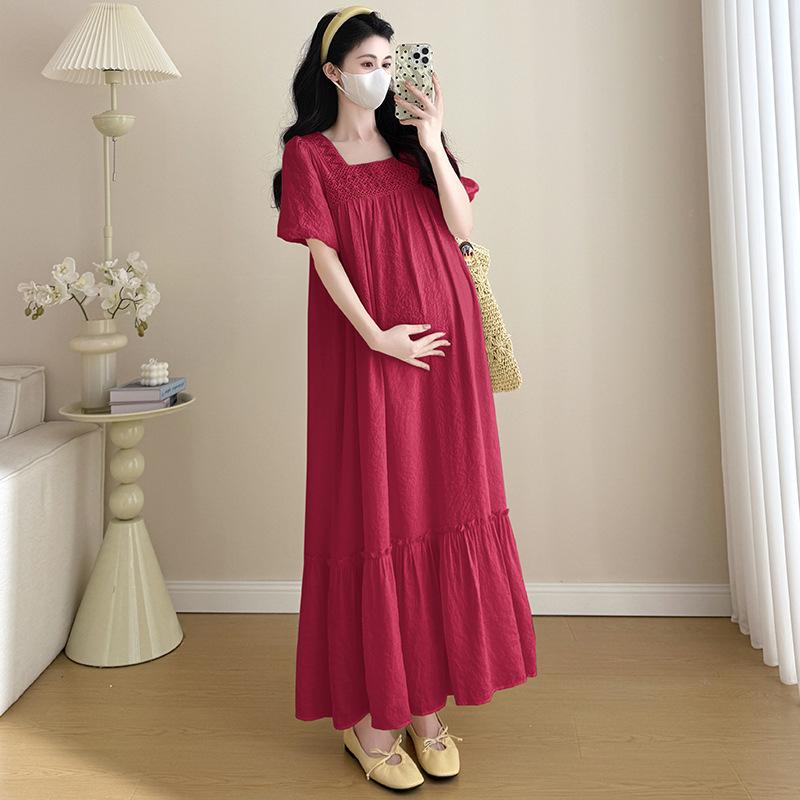 2025 Summer Square Neck Maternity Dress - New Chinese Style for Trendy Moms 2XL