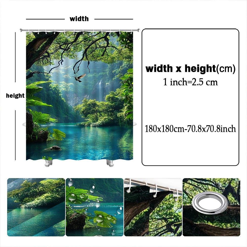 Transform Your Bathroom with This Waterproof Shower Curtain Featuring a Lush Tropical Paradise for a Relaxing Escape