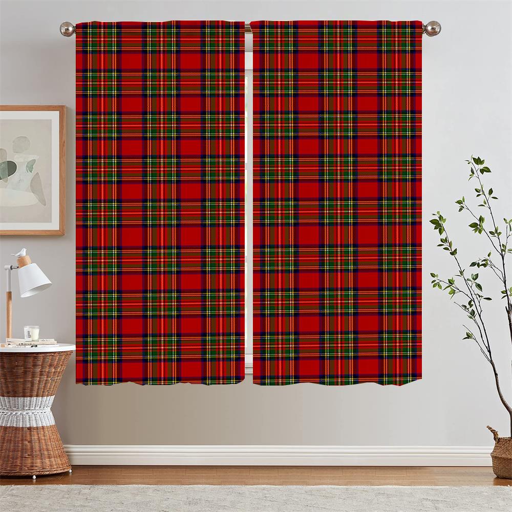 Zasłona zaciemniająca w szkocką kratę do pokoju dziecięcego, loki, zasłony kuchenne na drzwi, zasłony do sypialni, 2 sztuki, rolety z mackami