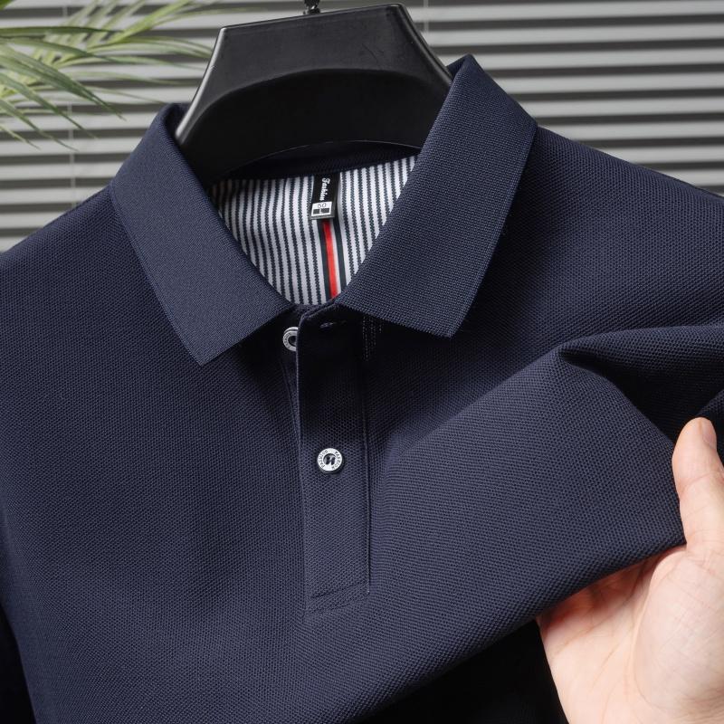 2025 Summer Men's New Solid Color Pure Cotton Loose Business Casual Polo Shirt