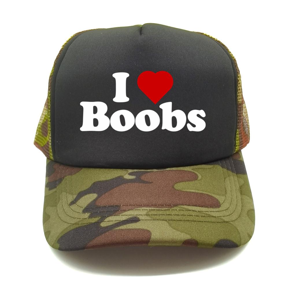 Funny I Love Heart Boobs Boobies Baseball Caps Summer Men Mesh Net Hat Joke Gifts Trucker Cap Outdoor Mesh Net Caps MZ079