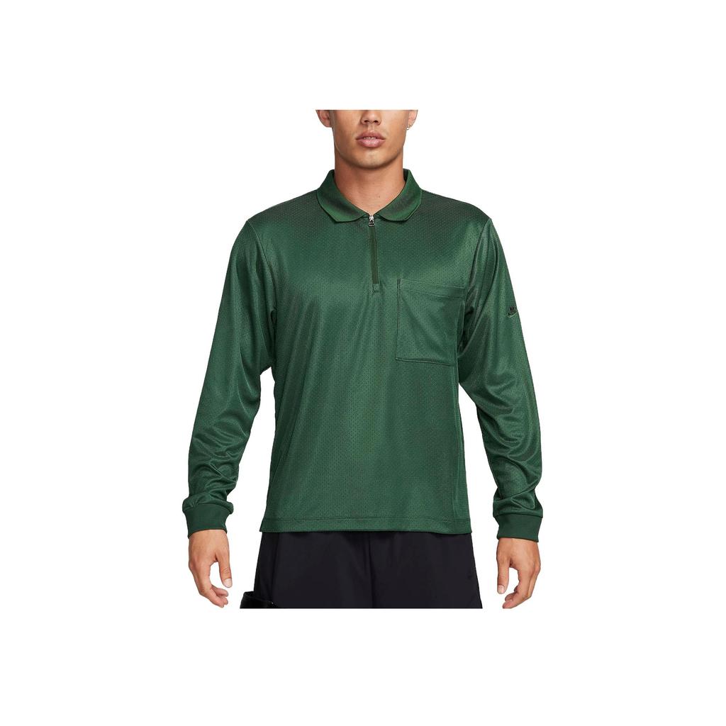 Nike Unifarben Buchstaben-Logo Print Tasche Half-Zip Pullover Langarm T-Shirt Herren Oberteile Grün FB7382-323