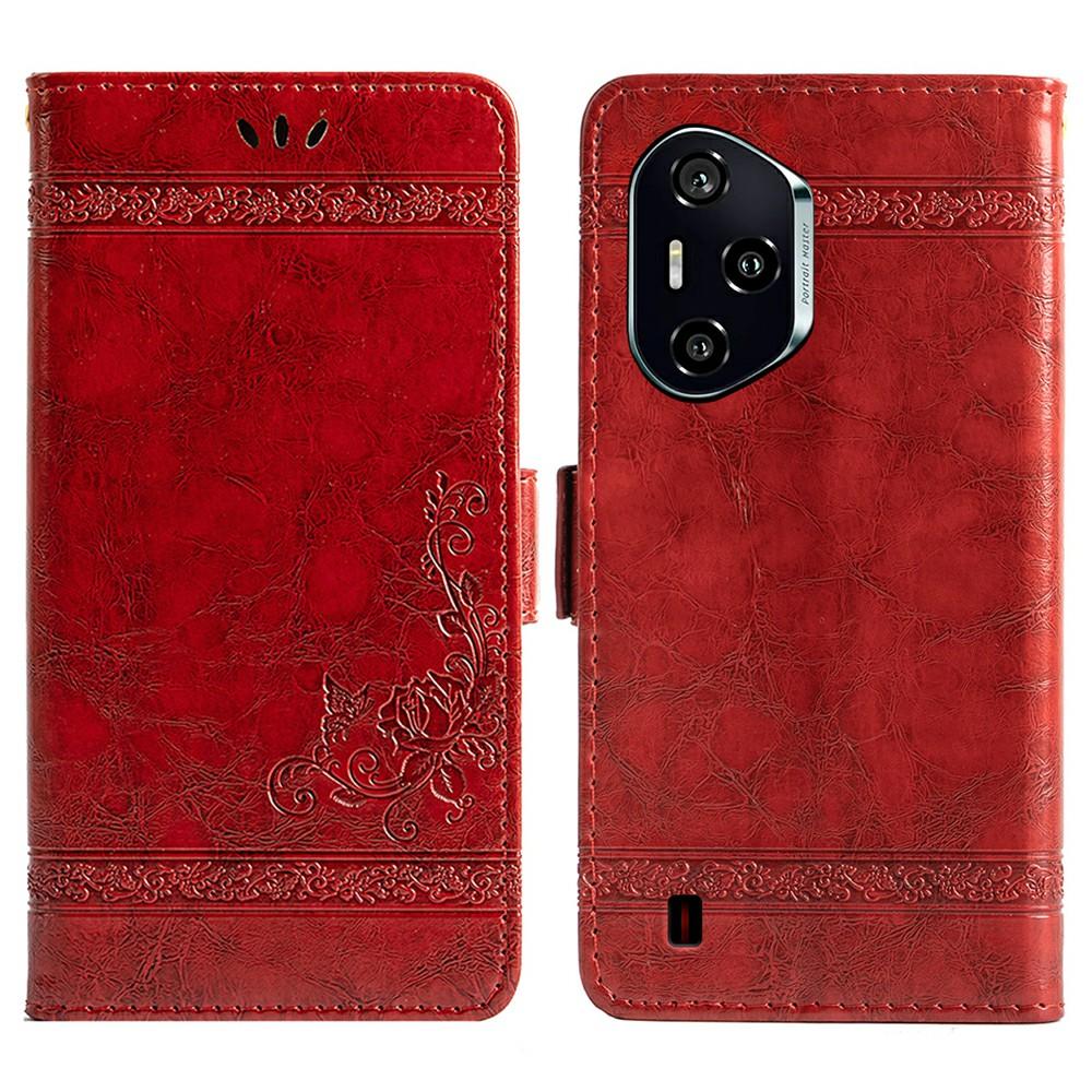 Для Honor 300 Pro Кожаный чехол с цветочным тиснением, кошелек, чехол для телефона с боковой застежкой Red