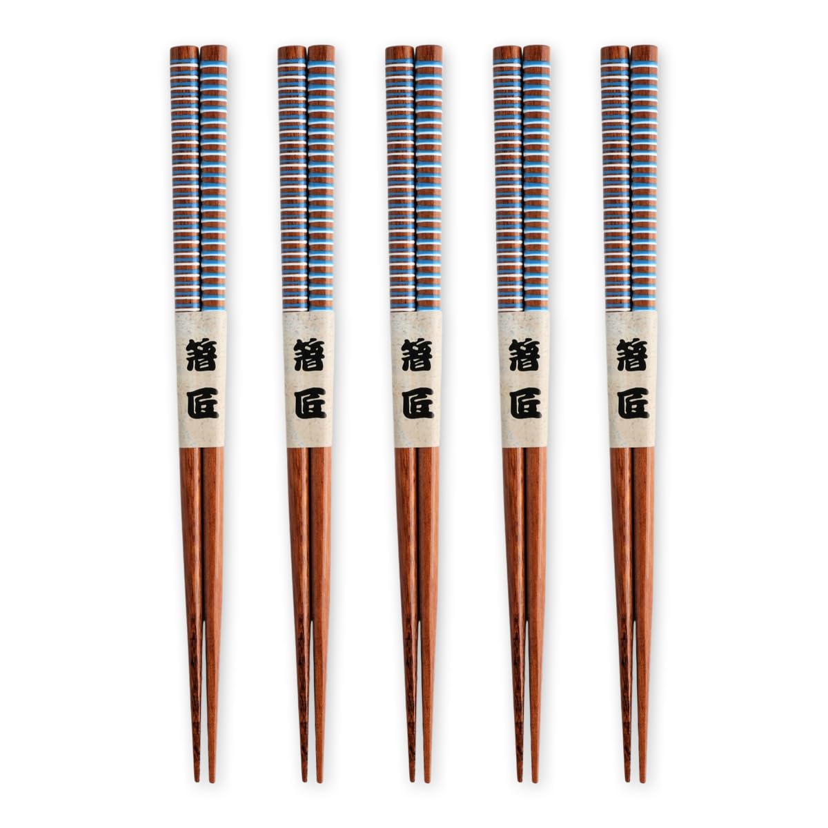 

Wooden Blue and White Set of Current Model J-kitchens Chopsticks, Stripes, 5, 23cm,