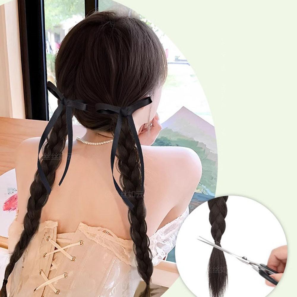 Synthetic  2PC children Simulation boxing braid double ponytail wig Girls ribbon bowknot Twist Braids Wigs Extension 50cm
