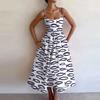 European and American Sexy U-Collar Waist Hugging Pleat Sling Big Hemline Dress Women Sexy Suspender Dress