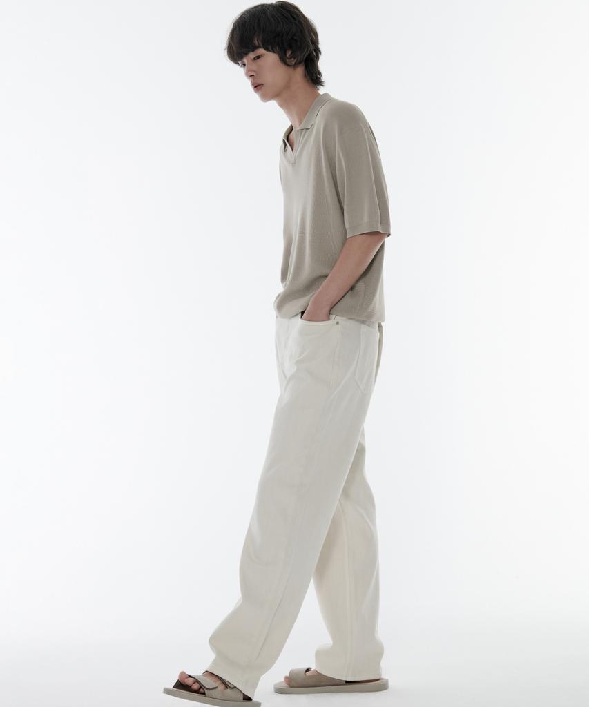 MUSINSA STANDARD Cool Touch Slit Neck Knitted Polo Shirt [Grayish Beige]