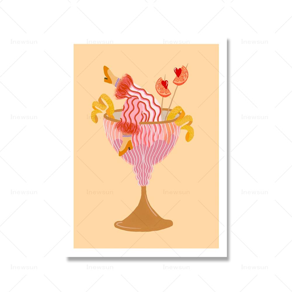 

Красочный ботанический коктейльный арт-принт Маргарита Коктейль Девушка Плакат Лимонные ножки Напитки Картина на холсте Кухня Клуб Декор стены 21x30cm No Framed