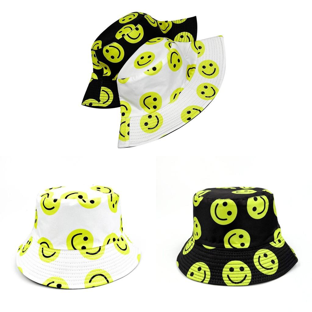 Fishing Smiley Face Bucket Hat Cotton Waterproof Sun Protection For Summer Outdoor Activities
