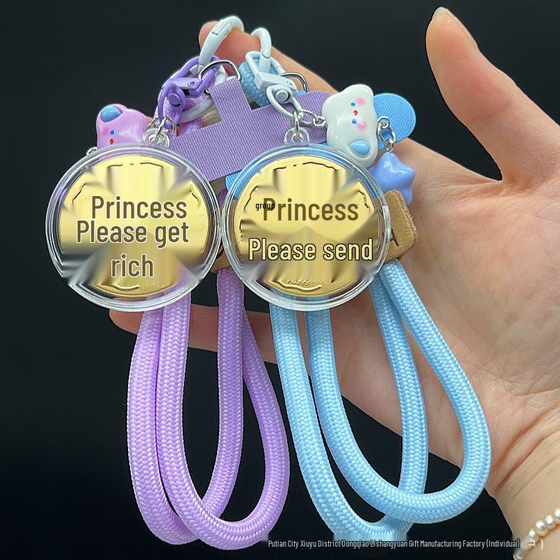 Gold Coin Princess Pendant: Cute 3D Cartoon Lanyard & Keychain Decoration