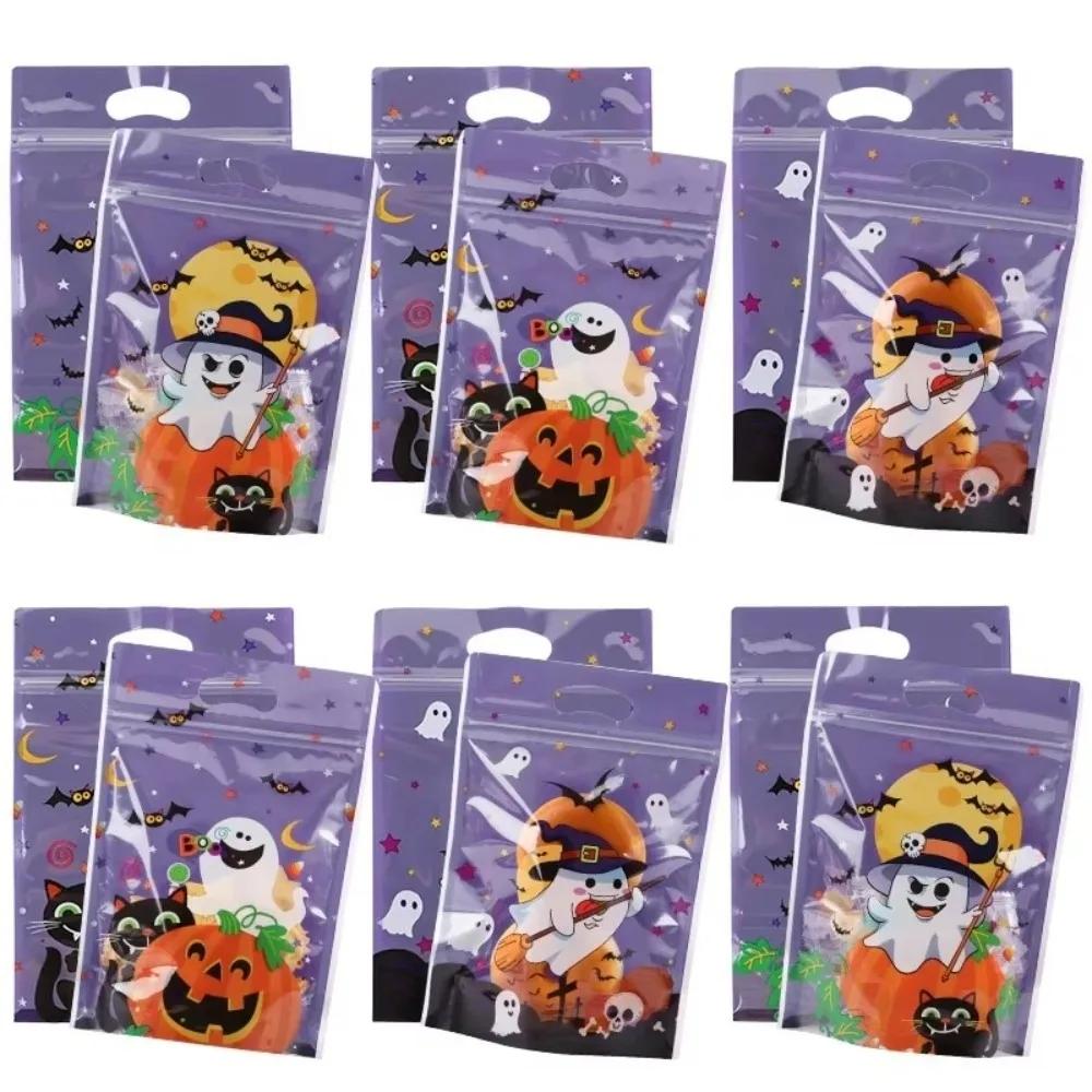 50Pcs New Cartoon Halloween Candy Bag Zipper Closure Pumpkin Ghost Snack Gift Bags Reusable Halloween Cookie Bag Trick or Treat