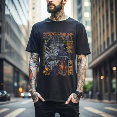 100% bawełna BLUZKI UNISEKS KOSZULKI MĘSKIE DAMSKIE Rurouni Kenshin Samuraj Himura T-Shirt Rurouni kenshin grafika Czarna koszulka Prezent 289