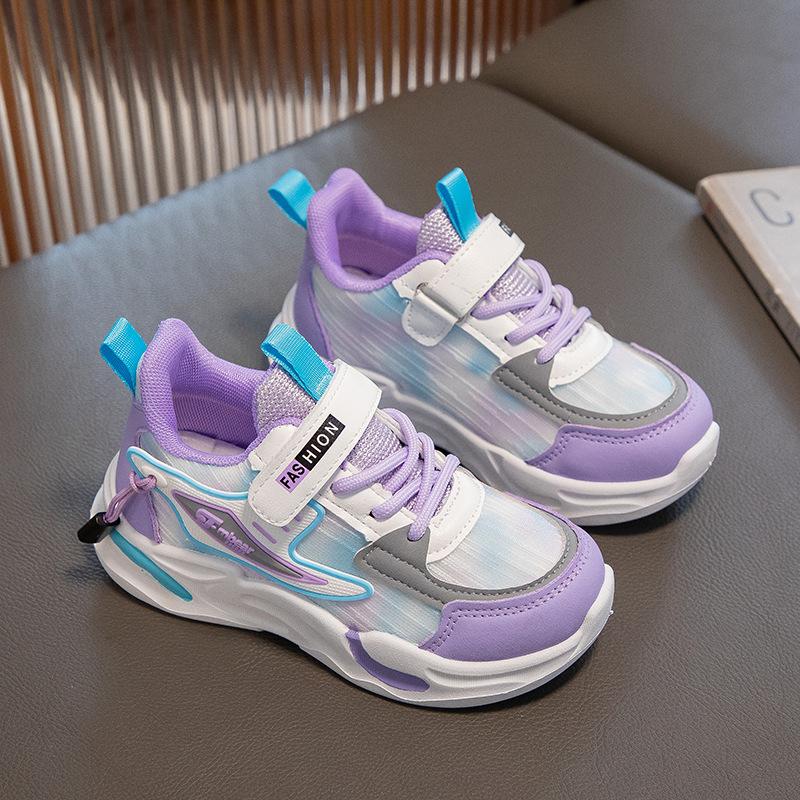 Girls' sports running shoes 2025 autumn new dad versatile breathable soft sole children's primary school students leather surface treasure tide