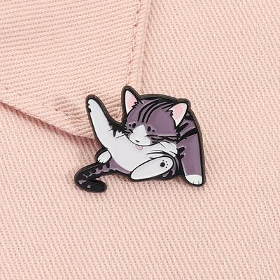 Cartoon Purple Cat Enamel Pin Cute Animal Kitten Lick Sticking Out Tongue Brooch Lapel Badge Fashion Jewelry Gift for Friends