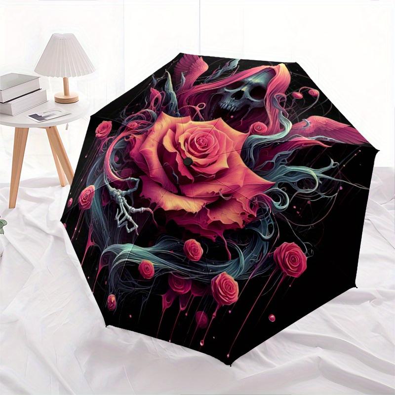 

1pc Gothic Rose Cartoon Umbrella, Portable 3-Fold Compact Umbrella, Suitable for Camping, Hiking and Travel, Ideal Easter Birthday Gift for Famil