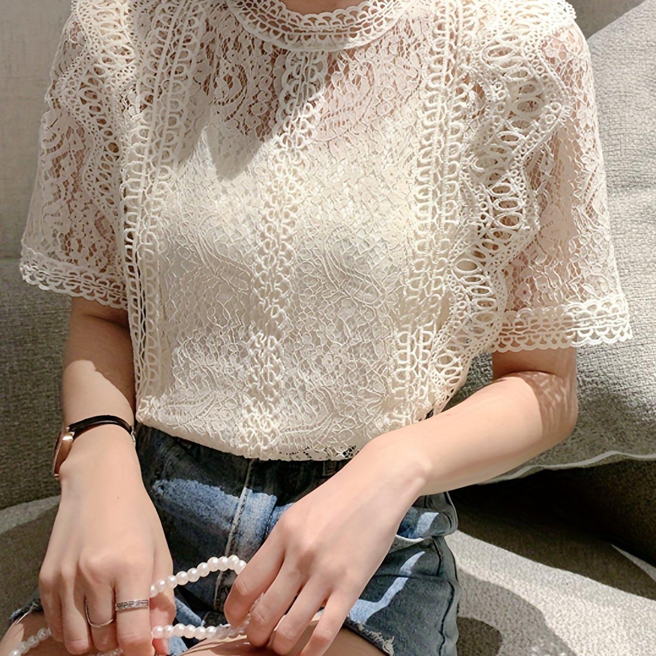 

Мереживна блуза з пейслі, літній повсякденний топ з короткими рукавами, жіночий одяг 3XL білий