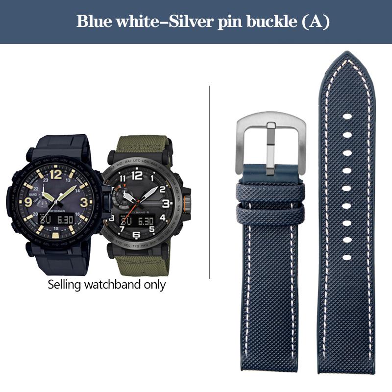 Correa de Reloj de Nylon con Fondo de Goma para la Serie Casio PROTREK PRG-600YB PRG-650 PRW-6600 Correa Deportiva de Lona y Silicona 24mm