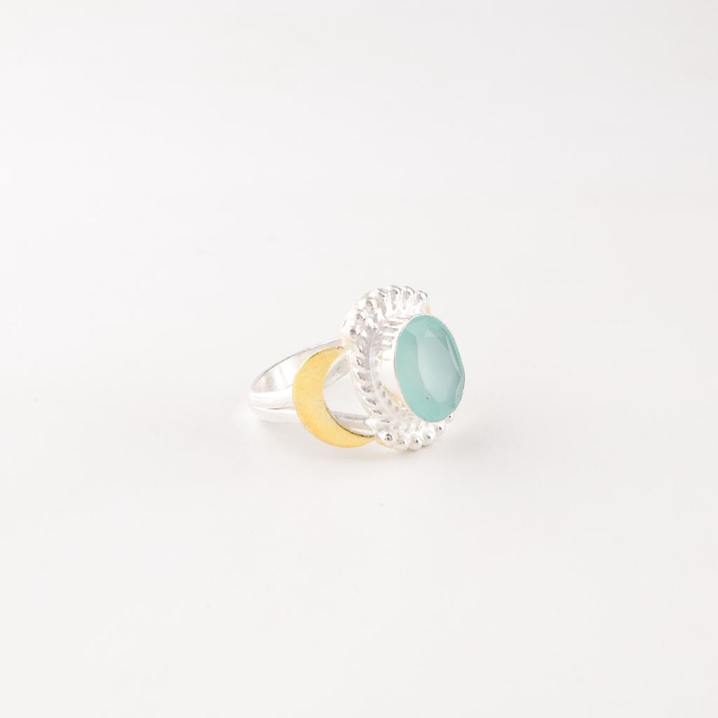 Aqua Chalcedony Gemstone 925 Stamped Silver Jewelry Handmade Ring For Christmas RR-61-18