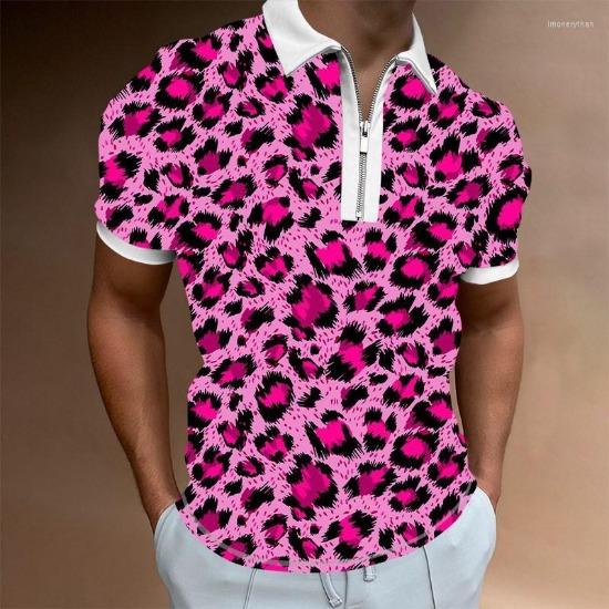 Men'S Polo Shirt Men'S Casual Short Sleeve Lapel T-Shirt 3D Printed Short Sleeve Zipper Polo