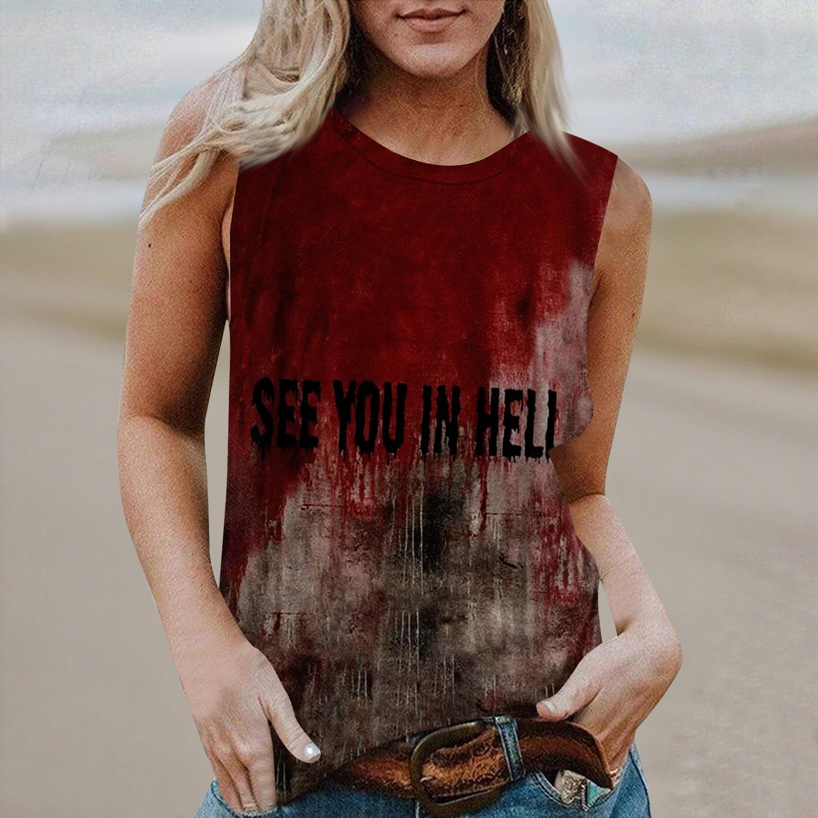 

Женская повседневная футболка-топ без рукавов с круглым вырезом и принтом на Хэллоуин XXL