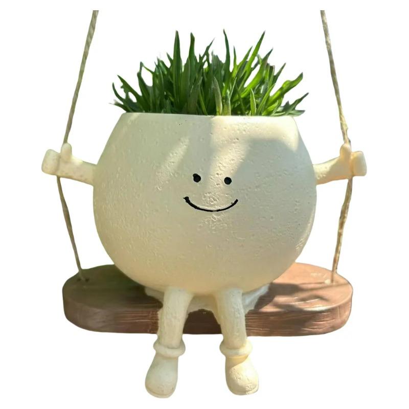 Creative Rocking Chair/Swing Face Flower Pot Garden Pots Cute Resin Head Planters Home Garden Supplies for Indoor Outdoor Plants