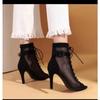 Fashion 2025 Summer Sexy Women's High Heels Hollow Mesh Sandals Fashion Fish Mouth Peep Toe Ankle Boots Stilettos Jazz Dance