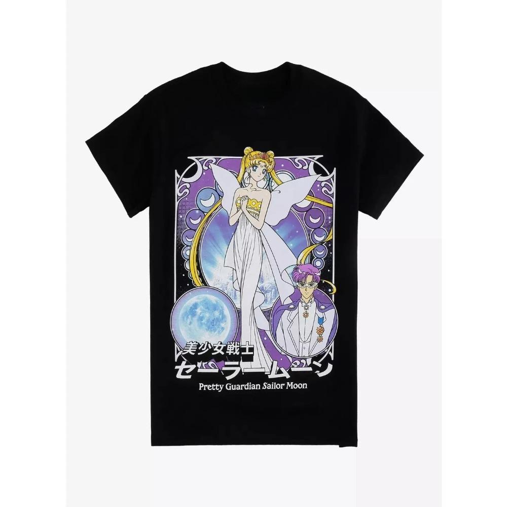 

Большая футболка Sailor Moon Принцесса Серенити и Эндимион в стиле Ар-нуво, Графическая футболка Pretty Guardian, Повседневный топ унисекс 4XL