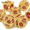 7 Pcs Golden Red Lotus Flower Metal DicePerfect For Rpgs, Board Games, And Card Games.Dice For Games, Dnd Dice Set