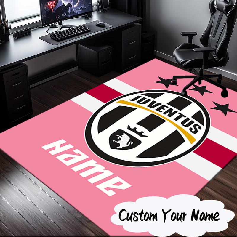 Custom Name Juventus Team Crest Rug for Living Room, Game Rooms, Office, Bedroom, Floor Mat Playful Design, Fan Gifts Christmas Decor