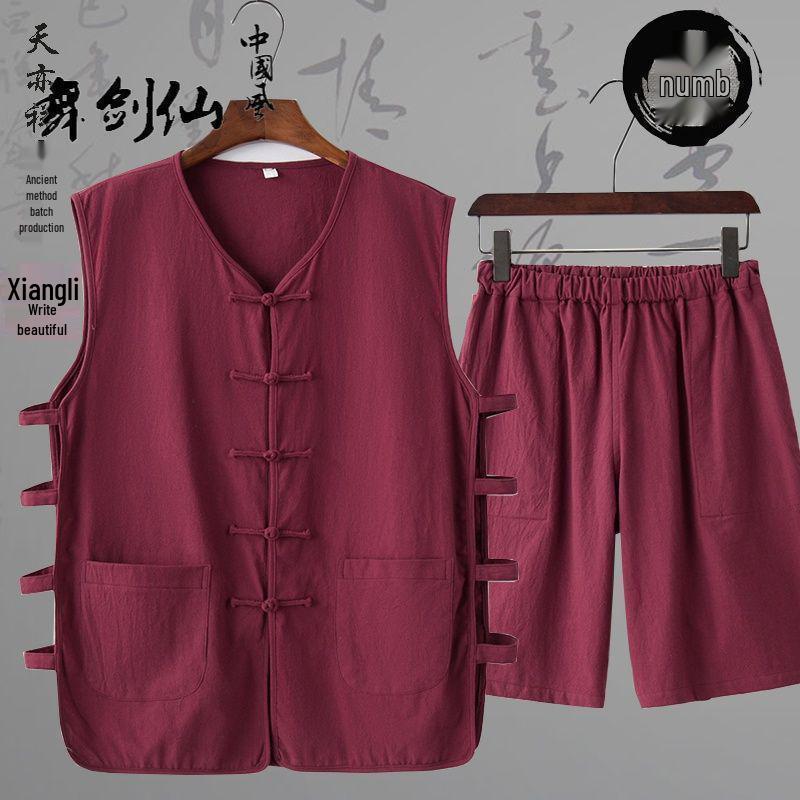 Sleeveless Mandarin Cotton-Linen Vest for Middle-Aged and Elderly Men
