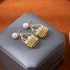 French Retro Three-Dimensional Woven Basket With Diamonds, Pearl Earrings, Light Luxury, High-End Niche Design Earrings.