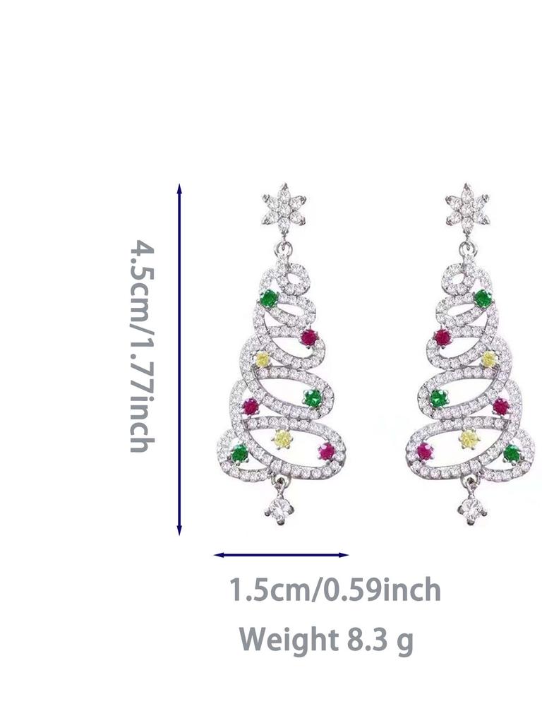 Christmas Earrings Colorful Zircon Micro-Inlaid Christmas Tree Delicate Girl Silver Stud Earrings Women