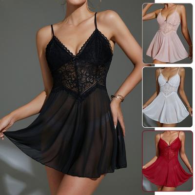 Sous-vêtements sexuels sexy en maille perspective vêtements de détente en dentelle chemise de nuit à bretelles