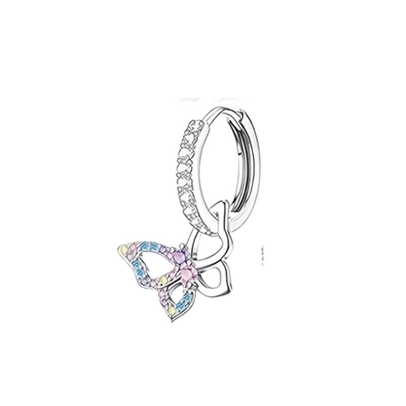 A pair of hypoallergenic screw earrings for women, featuring a set of zircon butterfly and star pendant earrings
