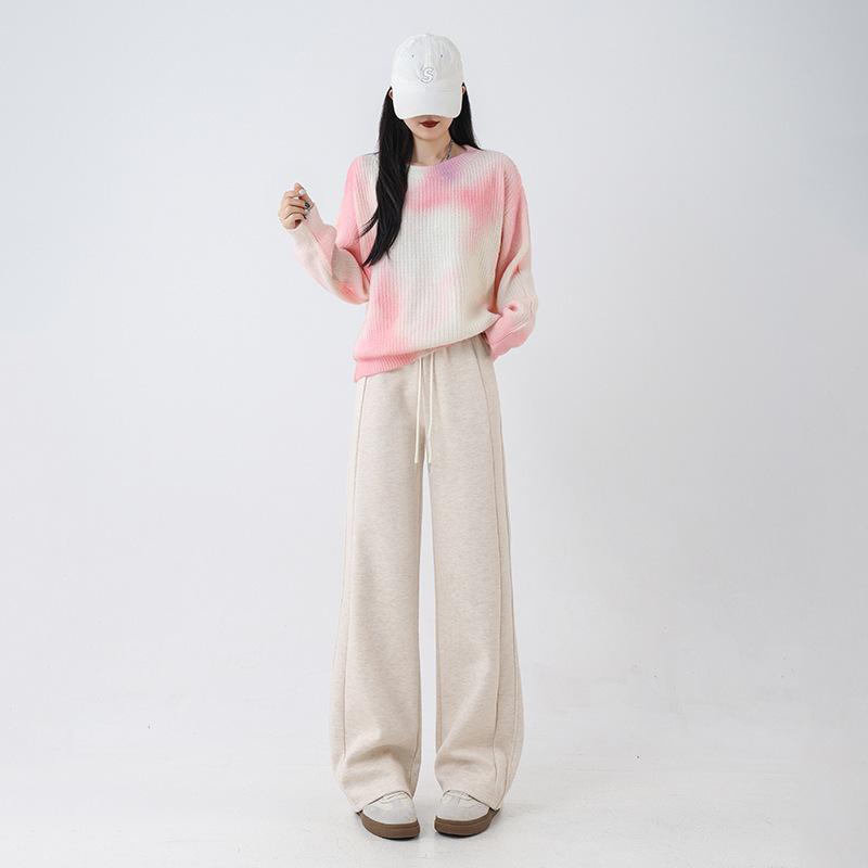 

Autumn and winter new women s clothing wool silk velvet warm wide-leg pants high waist straight casual thickened narrow banana S хакі