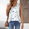Women's Loose Fit V Neck Sleeveless Top Floral Print Pleated Design Lightweight Summer Blouse Casual Tank