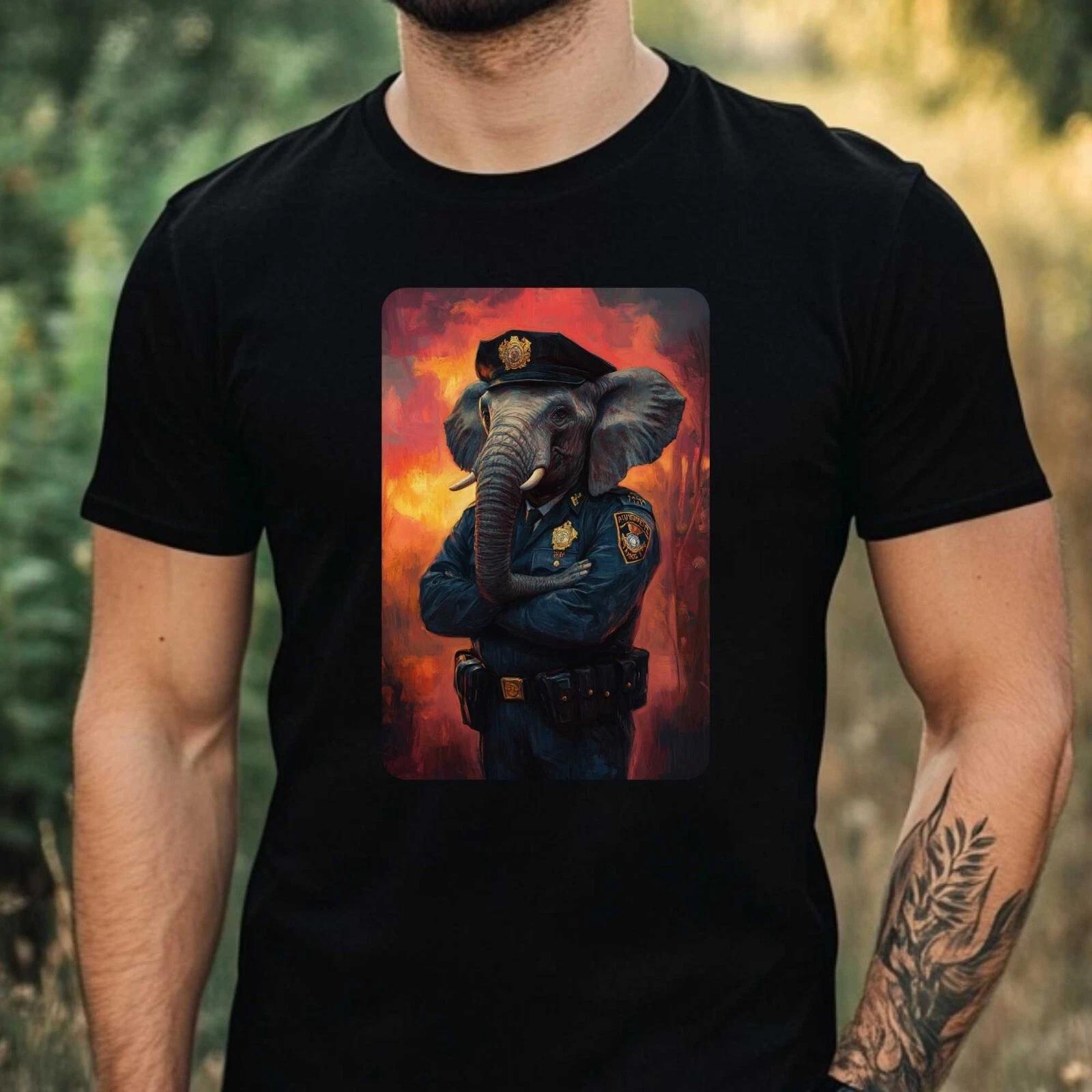 T-Shirt Herren Elefant als Polizist Motiv Baumwolle Größe XS bis 5XL XS