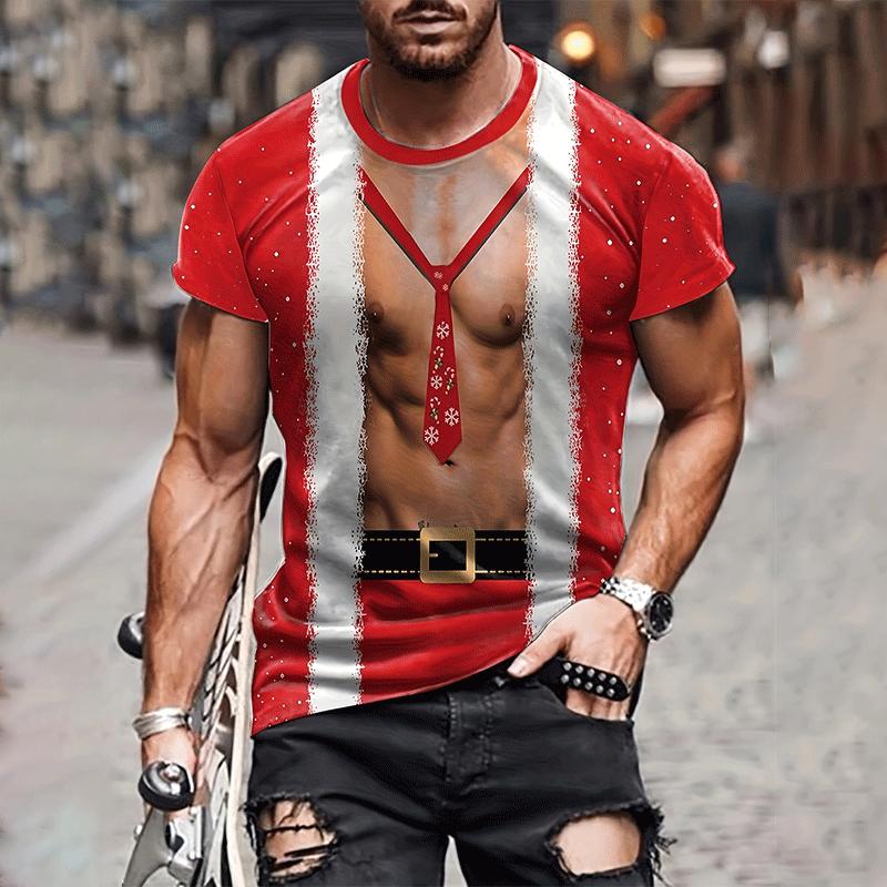 Fashion 3D Merry Christmas Printed Mens T Shirt Happy Santa Claus Xmas Christmas Trees Graphic Short Sleeves Top