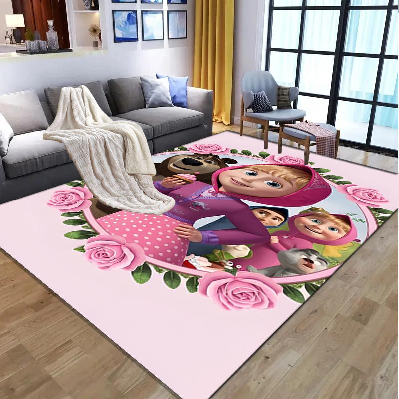 Masha and The Bear Pattern Rug, Indoor/Outdoor Mat, for Picnic, Gameroom, Bedroom, Office, Living Room, Home Decor Carpet, Birthday Gift
