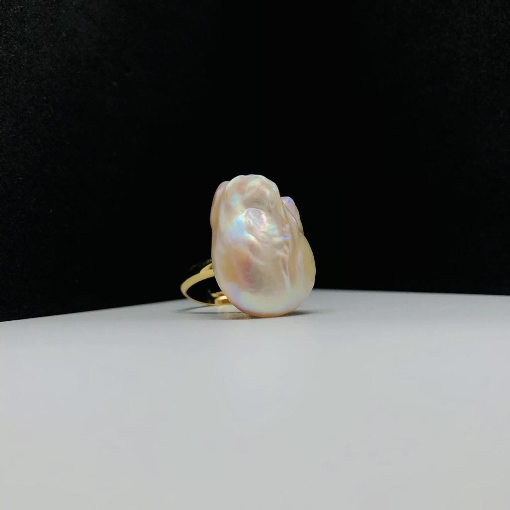 18K Gold-Plated Baroque Pearl Ring, Niche Design, Simple Style