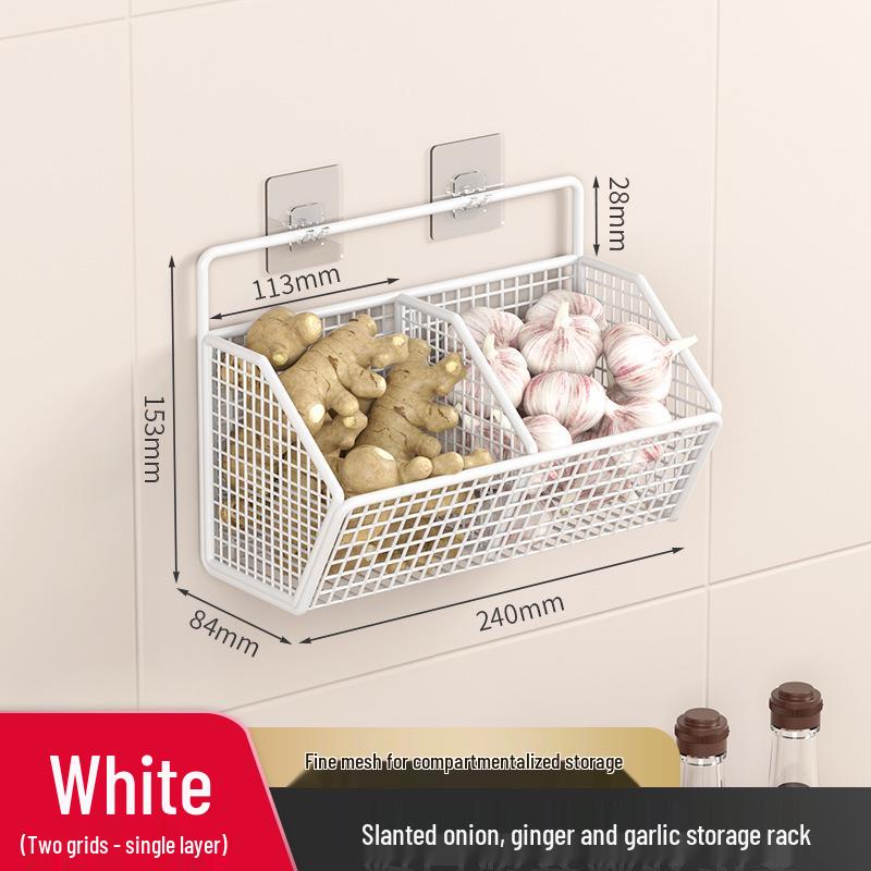 Punch-Free Wall-Mounted Kitchen Rack for Onion, Ginger, and Garlic Storage