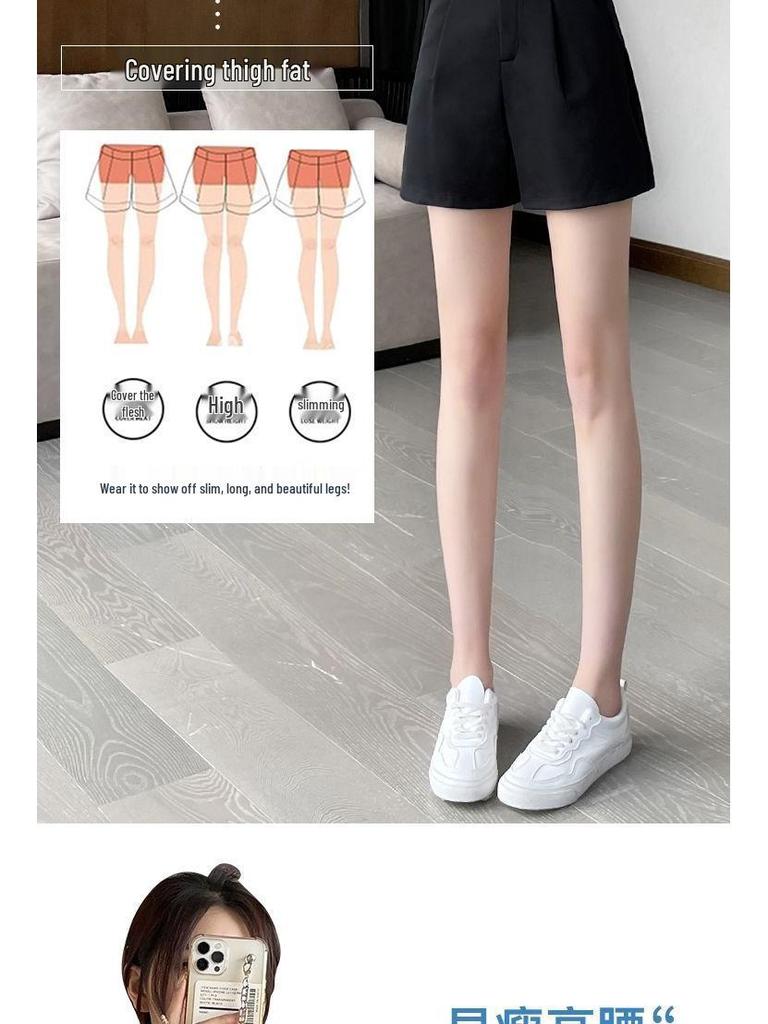 Women's High Waist Slimming Black A-line Suit Shorts for Spring 2026 - Versatile Wide Leg Quarter Pants