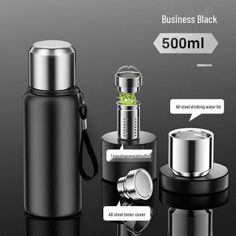 Men s Large Capacity Stainless Steel Insulated Travel Mug with Tea Separator 500ml + Anti-Bacterial Sleeve