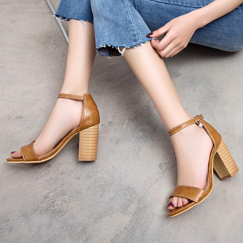 Women's high-heeled sandals summer classic simple and versatile thick-heeled large-size open-toed sandals