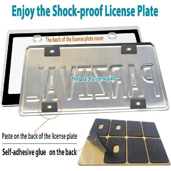 BGGTMO Clear License Plate Covers- Black Car Tag Frame, Unbreakable Number Plate Protector With Screws Caps And Rattle Proof Pads, 2 Pack For Front