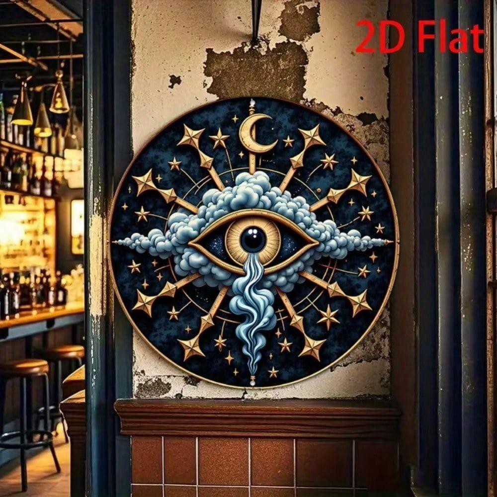 Metal Wall Art Islamic Hamsa Eye Star Symbol Gold Round Sign 7.8in Home Decor